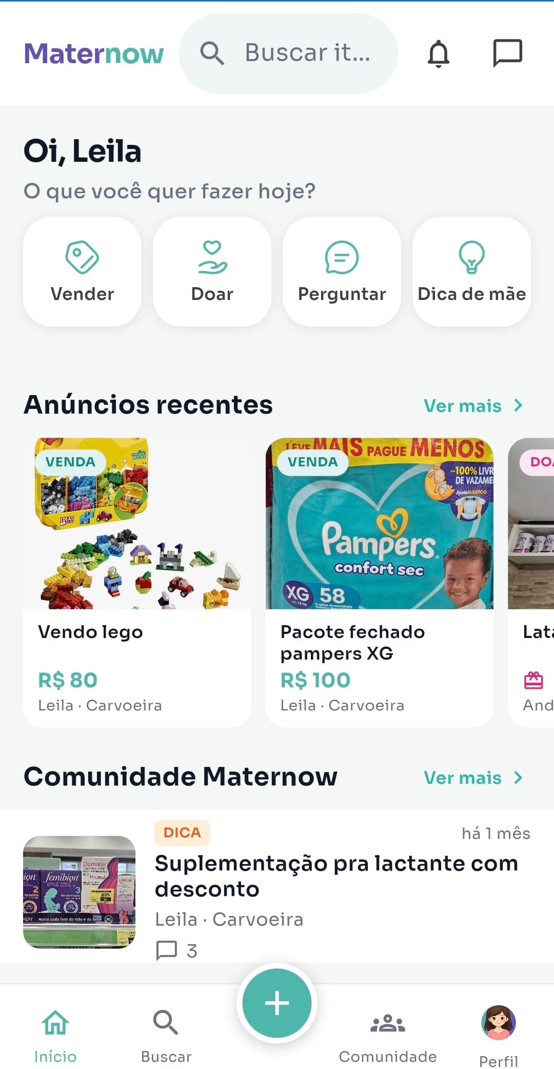 Tela inicial do app Maternow